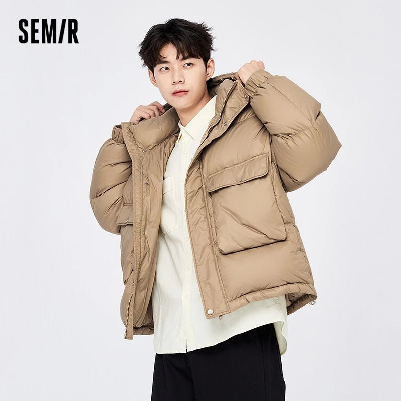 Semir Down Jacket Men 2022 Winter New Warm And Comfortable Simple Top Solid Color Casual Hooded Jacket Trendy