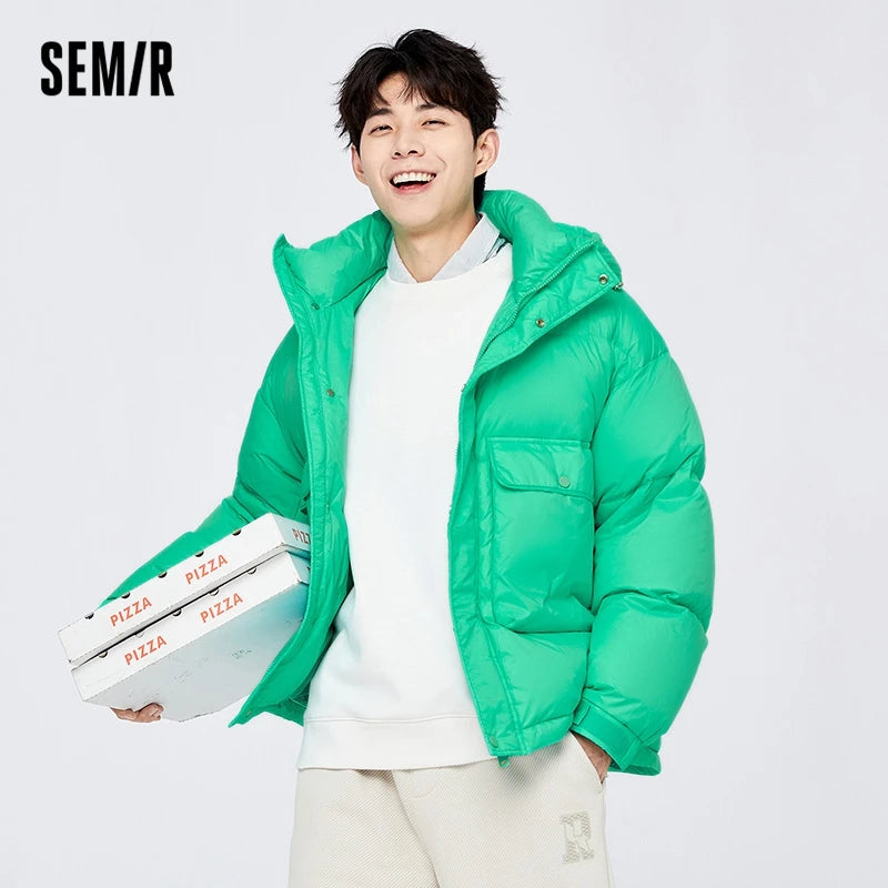 Semir Down Jacket Men 2022 Winter New Warm And Comfortable Simple Top Solid Color Casual Hooded Jacket Trendy